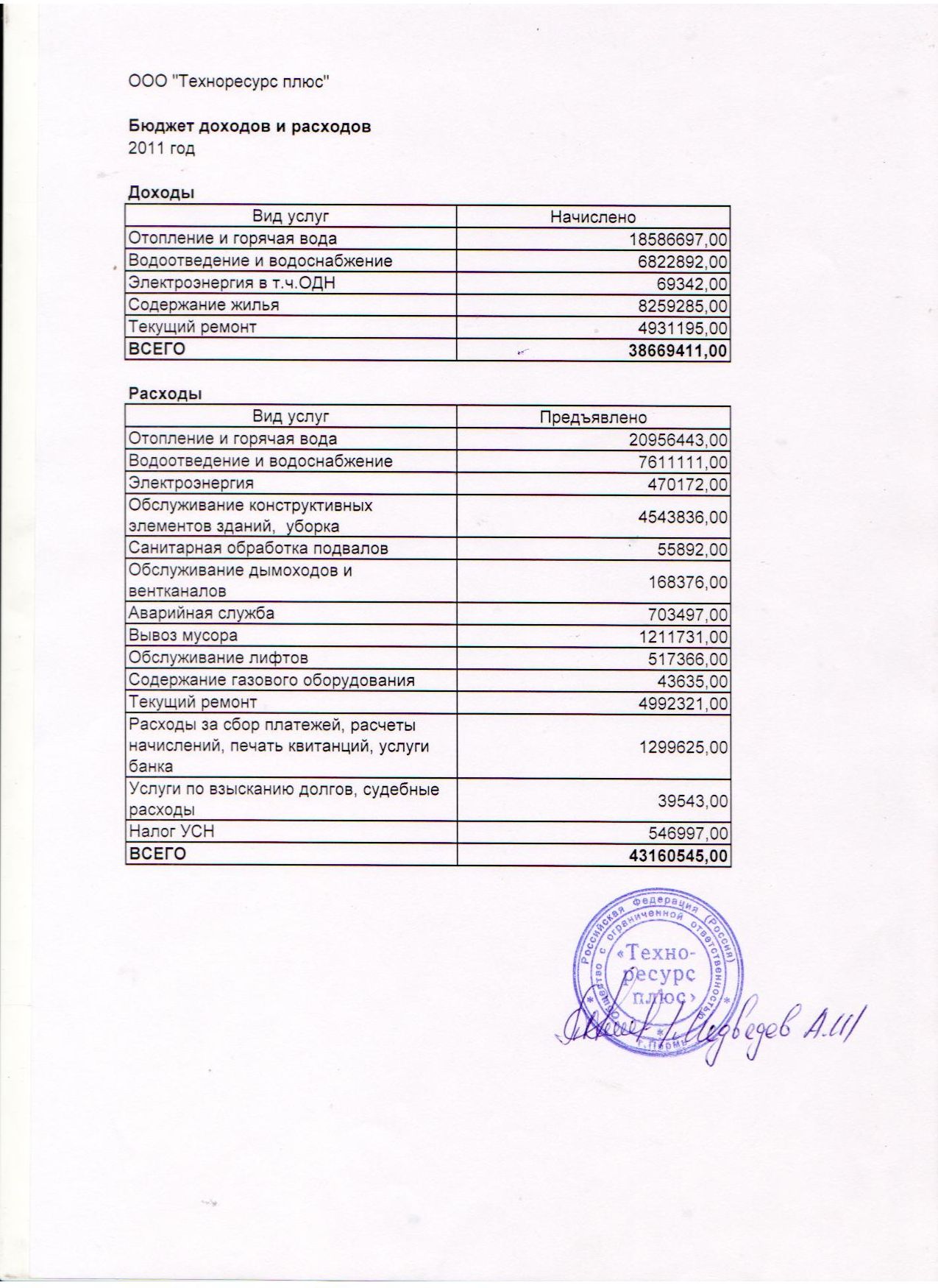 Бюджет доходов и расходов ООО «Техноресурс плюс» — Техноресурс плюс